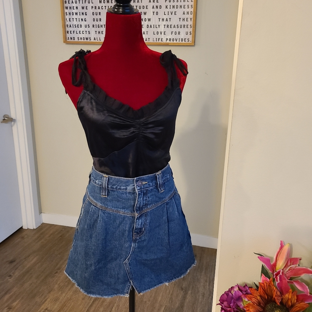 BUNDLE,BLACK SATIN WOMAN'S  TOP & DENIM SKIRT